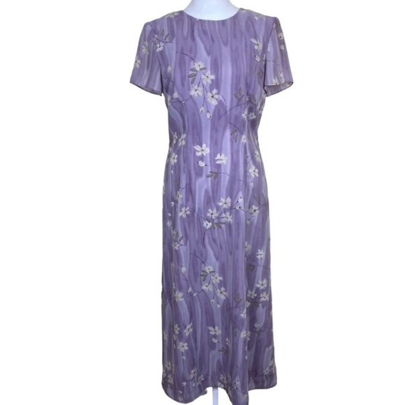 Vintage 90s Casual Corner Lavender Maxi Dress with Tie Blossom Print Modest Sz 6 - Picture 3 of 15